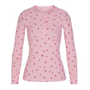 skims Soft Lounge Long Sleeve Henley - Cherry Blossom Print SMALL